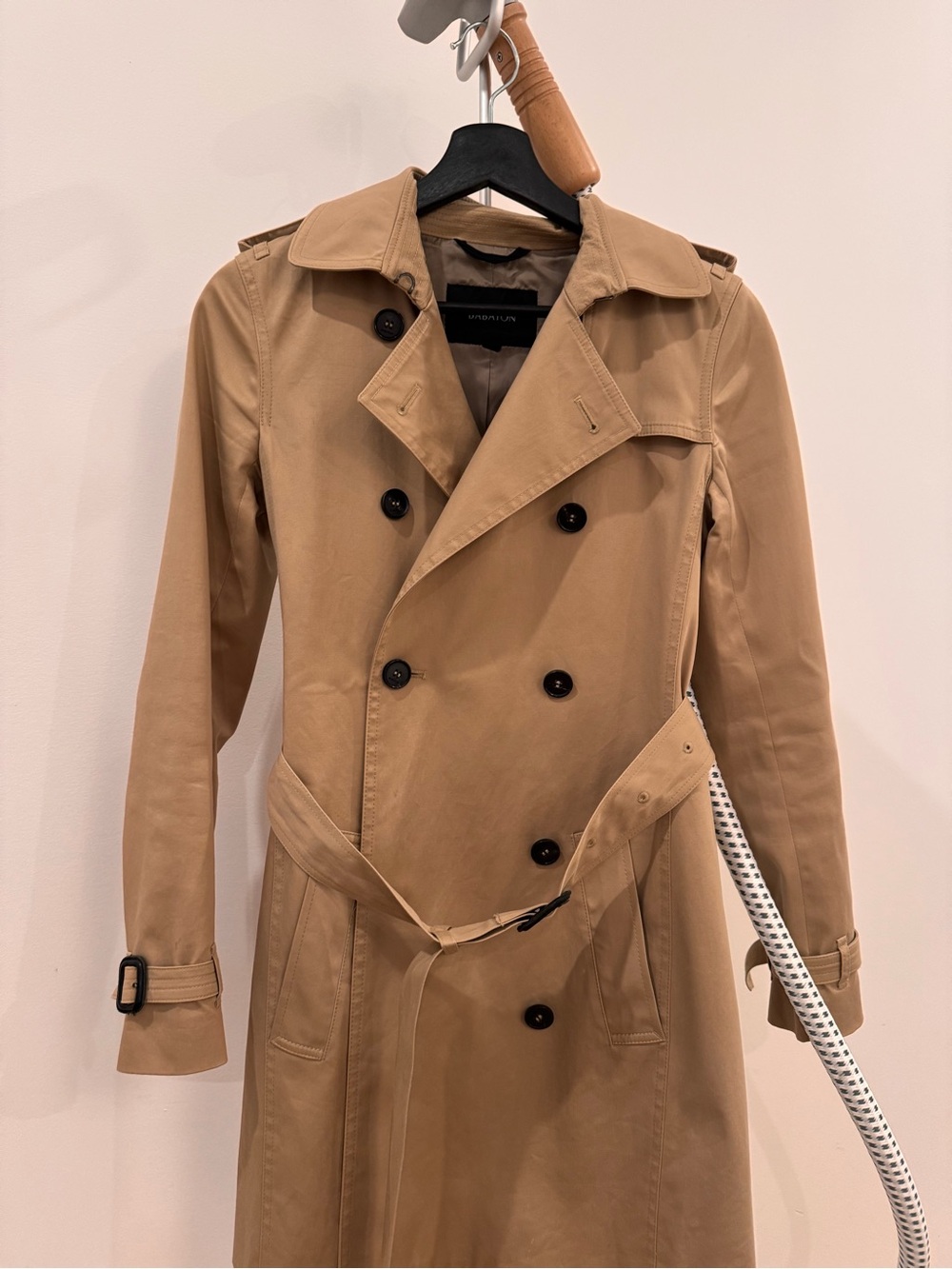 Babaton Tan Double-Breasted Trench Coat